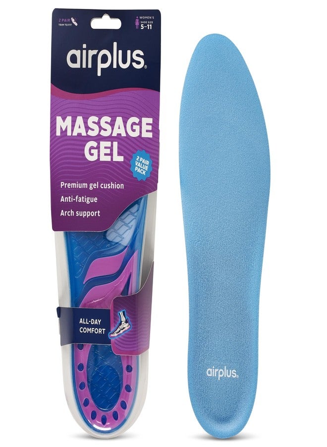 Airplus Massage Gel Insoles, Premium Gel Cushioning with Heel and Ball-of-Foot, Arch Support Insoles, Thin Profile, Trim-to-Fit, Full Length Comfort for Casual, Athletic, and Dress Shoes, Women's 5-11 - Image 1